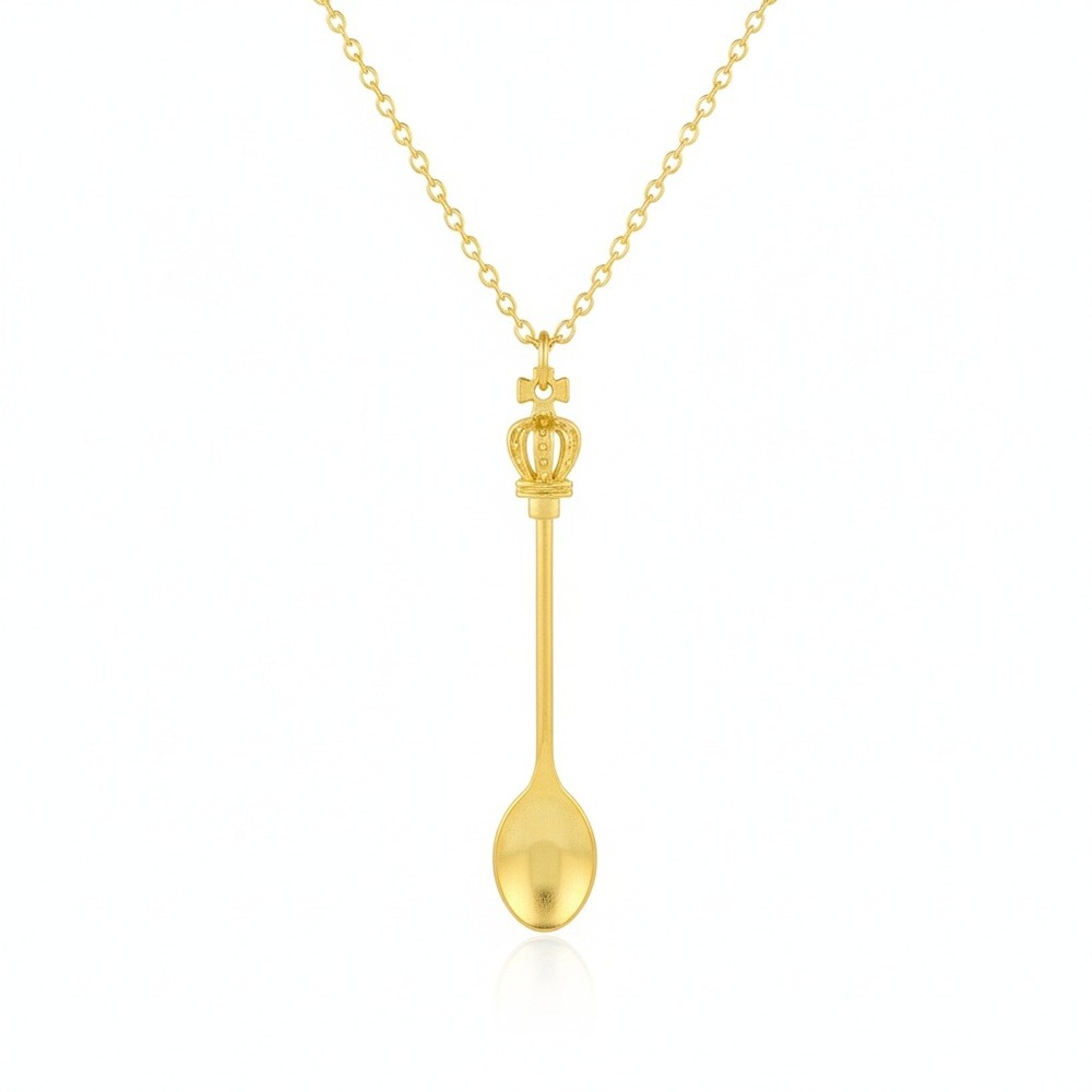 Gold Spoon Crown Pendant Necklace Queen Royalty Fashion Jewelry‎ Women
